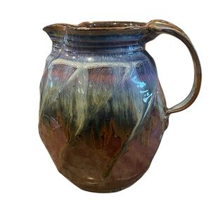 Studio Pottery Pitcher Blues Browns